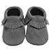 Mejale Baby Soft Soled Leather Moccasins Tassel Infant Toddler Shoes Prewalker(Grey,6-12 Months)
