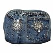 Denim Travel Accessory Purse with Silver Decor Crafted from Vintage Denim