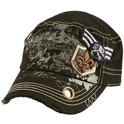 Cotton Military Cadet Fleur De Lis Patch Cap Hat Black