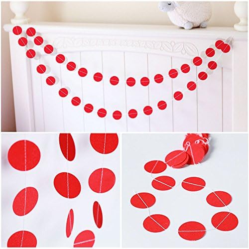 Oyep(TM) Circle Dots Paper Garland for Room Party Decorations(13 Feet Long) (Red)