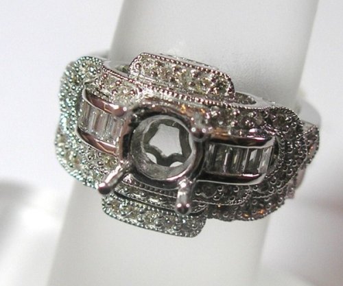 14K White Gold Diamond Wedding Set Semimount 0.74 Ct.