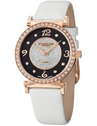 Stuhrling Original Womens 711.03 Vogue Audrey Astra Swiss Quartz Diamond Rose Tone Case White Leather Strap Watch