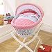 Izziwotnot Hide Away Bay Wicker Moses Basket, White, Red Dressing