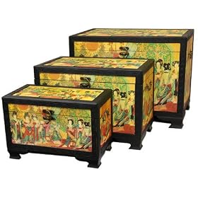 Traditional Asian Wedding Anniversary Gifts - 2ft.+ Oriental Chinese Design Nested Chests - 7 Designs