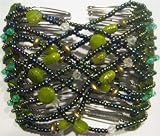 Hair Bling Green Stones Beaded Double Comb 69001
