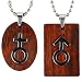 Stainless Steel Natural Redwood Couples Men and Women Symbol Pendant Necklace Set 18"/20-24"