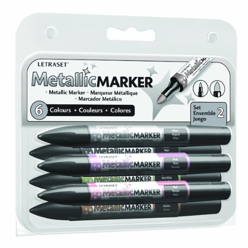 Letraset Metallic Marker Set - Silver/ Pink/ Red/ Copper/ Light Green/ Black