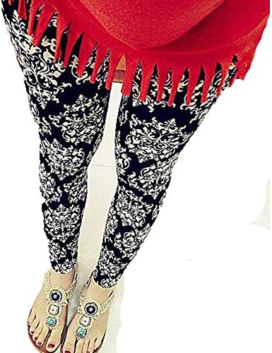 Clothesforu Women's Ceramic Patterned Tights Plus Thick Velvet Leggings Black