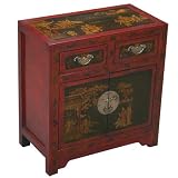 Handmade Oriental Furniture - 28" Antique Style Red Leather End Table / Accent Table - Traditional