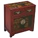 Handmade Oriental Furniture - 28" Antique Style Red Leather End Table / Accent Table - Traditional