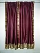 2 Mauve Art Silk Sari Curtains Gold Border Drape Panels India 84"