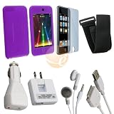 USB Data Cable + USB Car Charger + USB Home Charger + Purple Silicone Skin Case + Elastic Armband + Clear Reusable LCD Screen Protector + White 3.5mm Stereo Headset for Apple Ipod Touch Itouch 8GB 16GB 32GB 2G 2nd Generation
