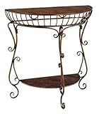 31" Textured Antique Gold Copper Half Moon Iron Accent Table