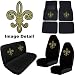 Fleur de Lis French Cross Gold Gem Crystal Studded Rhinestone Bling Car Truck SUV Floor Mats Bucket & Bench Seat Covers - Combo Kit Gift Set - 8PC