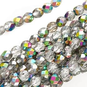 Czech Fire Polish Glass Beads 6mm Round Crystal Vitrail (25)