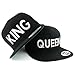 Trendy Apparel Shop King and Queen White Embroidered Flat Bill Structured Baseball Cap - 2pc Set - Black