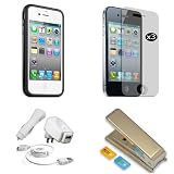 iPhone 4 Starter Kit - Includes Micro Sim Card Cutter with 2 Adapters, Bumper Case, 3 in 1 Charger kit, 3-Pack Screen Protector - Great Gift Pack
