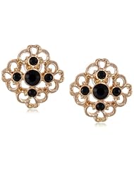 1928 Jewelry "Evening Lily" Gold-Tone Jet Filigree Button Earrings