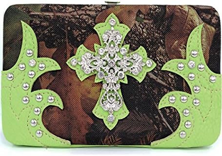 Lime Green Camouflage Cross Rhinestone Wallet