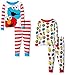 Sesame Street Boys' Toddler Boys' 4-Piece Cotton Pajama Set with Elmo, Red/White, 4T