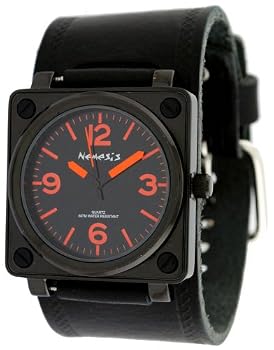 Nemesis #HST046O Men's Premium Wide Leather Strap Square Watch