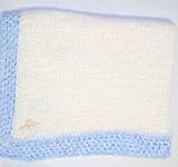 Knitted on Hand Knitting Machine Natural 100% Rayon Chenille Hand Crochet Finished with Blue Chenille Infant Boys Large Blanket Size 32 By 45 Inches Trimmed with Customer Chosen Monogram Letter