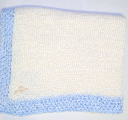 Knitted on Hand Knitting Machine Natural 100% Rayon Chenille Hand Crochet Finished with Blue Chenille Infant Boys Large Blanket Size 32 By 45 Inches Trimmed with Customer Chosen Monogram Letter