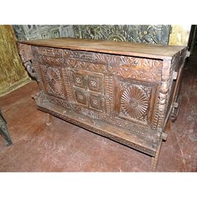 Antique Tribal India Furniture Rustic Teak Carved Sideboard Tv Chest by Mogul Interior