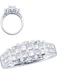 1.00 Carat (ctw) 14K White Gold Princess Cut White Diamond Ladies Fashion 4-Stone Princess Center Right Hand Ring 1 CT