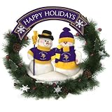 20" NFL Minnesota Vikings Snowman Couple Christmas Berries and Pine Cones Wreath