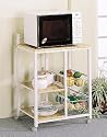 White & Natural Finish Kitchen Microwave Cart w/Casters