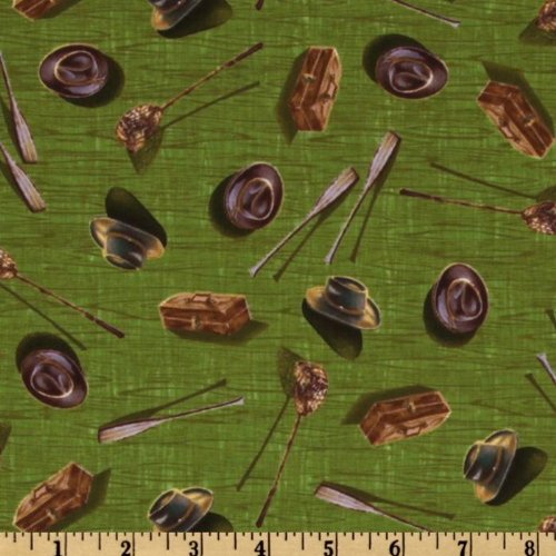 44'' Wide Lake House Hats & Gear Green Fabric By The Yard