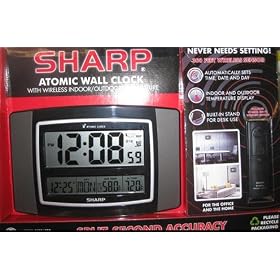 Sharp Stainless Steel & Black Atomic Wall Clock with Outdoor Temperature