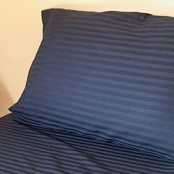 ELEGANCE 1000 Thread Count Bed Sheet Set Egyptian Cotton Sateen Stripe Navy Blue (King).