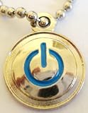 POWER ICON Turn Me On Computer Button Pendant Necklace w/Ball Chain