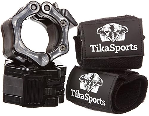 TikaSports Barbell Collars with Weight Lifting Wrist Wraps