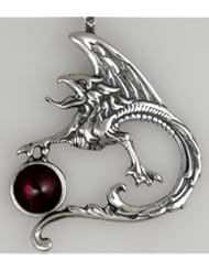 Sterling Silver Tattoo Dragon Accented with Genuine Garnet Custom Made for You in America