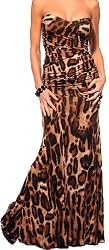 DESIGNER LEOPARD STRAPLESS OCCASION DRESS PARTY NEW MAXI GOWN