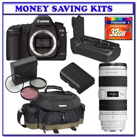 Canon EOS 5D Mark II 21.1MP Full Frame CMOS Digital SLR Camera (Body Only) + Canon EF 70-200mm f/2.8L USM Telephoto Zoom Lens + Canon Deluxe Gadget Bag 10EG + Canon BG-E6 EOS 5D Mark II Battery Grip + Canon LP-E6 EOS 5D Mark II Battery Pack + Willoughby's 32GB CF Deluxe Adventures Package