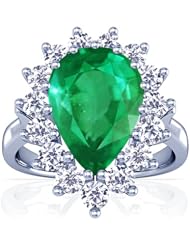 18K White Gold Pear Cut Emerald Ring With Sidestones