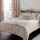 Deco Gold Rose Embroidered Floral Cream King Size Duvet Quilt Cover Bedding Set