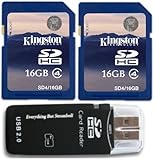 Kingston 16 GB 16GB Class 4 SDHC Flash Memory Card (x2 = 32GB) with Everything But Stromboli (tm) Card Reader