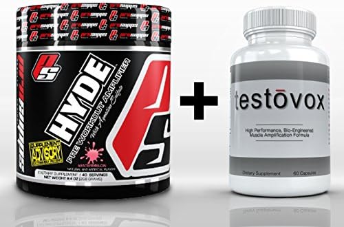 Hyde V2 (40 Servings) & Testovox (60 Capsules) - High Performance Muscle Building Combo. Professional Strength Pre Workout Bodybuilding Supplement Stack (Watermelon)