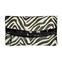 Perlina Zebra Print Foldover Coated Cotton Clutch - Black