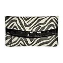 Perlina Zebra Print Foldover Coated Cotton Clutch - Black
