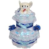 赤ちゃん用ぬいぐるみ・人形 宝堂おむつケーキ【2段】ロイヤルブルー＆水色のコンビ　チワワのぬいぐるみ付き出産祝い男の子用