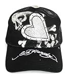 New Ed Hardy Skull in Love Black Rhinestone Platinum Trucker Hat Cap / R1P0AJXJ