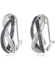 Sterling Silver White Diamond "S" Shape Intercrossed Omega Back "J" Hoop Earrings (0.02 Cttw, H-I Color, I2 Clarity)
