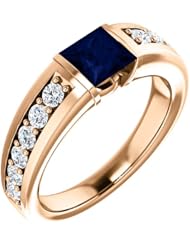 18K Rose Gold 5.00x5.00mm Princess Cut Chatham Created Sapphire and Diamond Ring -- LIFETIME WARRANTY