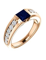 14K Rose Gold 5.00x5.00mm Princess Cut Chatham Created Sapphire and Diamond Ring -- LIFETIME WARRANTY